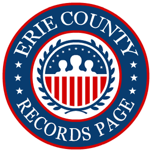 A round, red, white, and blue logo with the words 'Erie County Records Page' in relation to the state of Ohio.