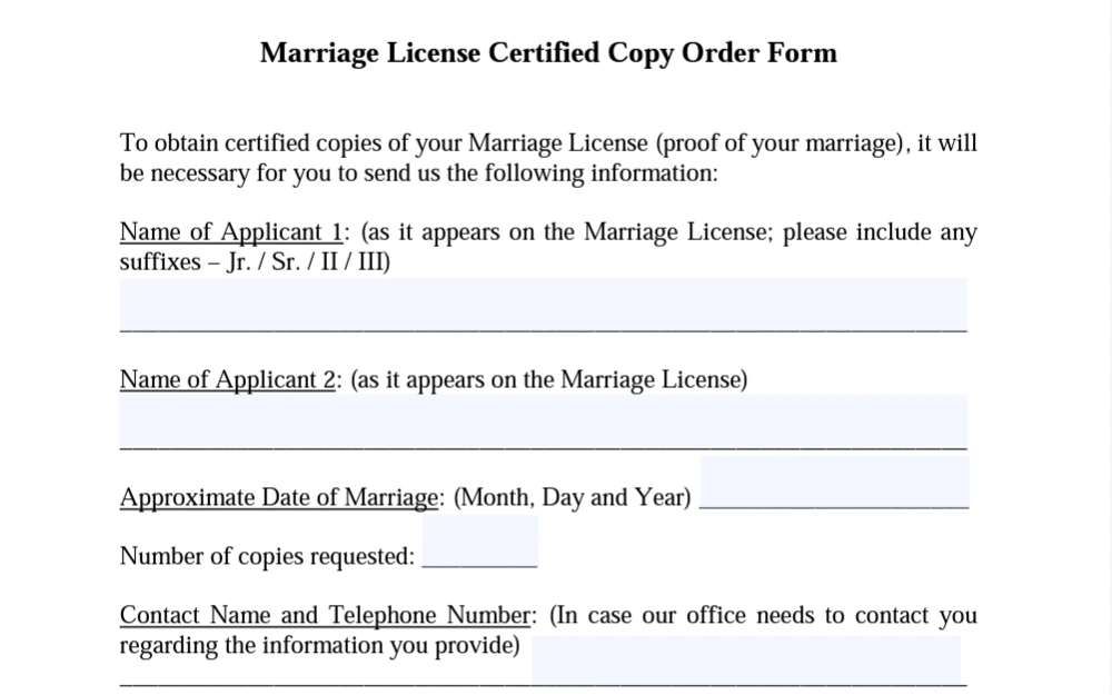 A screenshot of the form used to obtain a marriage license in Erie County, Ohio.